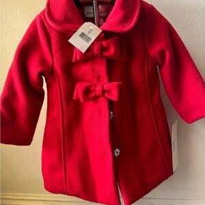 American Widgeon Vibrant Red Pea Coat with Bow Details